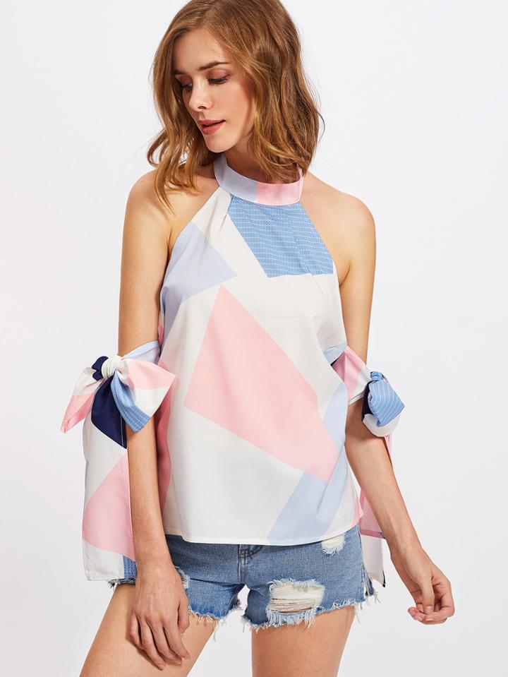 Shein Open Back Bow Tie Detail Halter Top