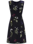 Shein Black V Neck Flowers Embroidered Dress