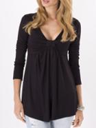 Shein Black Deep Plunge Neck Bow T-shirt