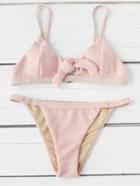 Shein Knot Front Thin Strap Textured Bikini Set