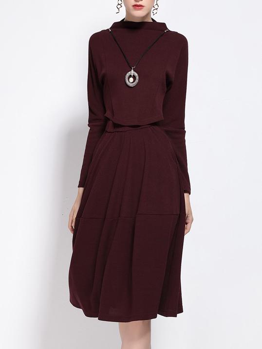 Shein Dark Red Hollow Elastic-waist Pockets A-line Dress