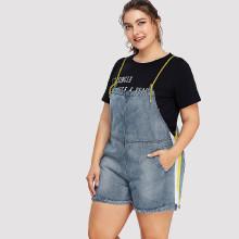 Shein Plus Stripe Contrast Bleach Wash Denim Overalls