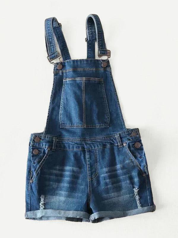Shein Cuffed Ripped Denim Overalls