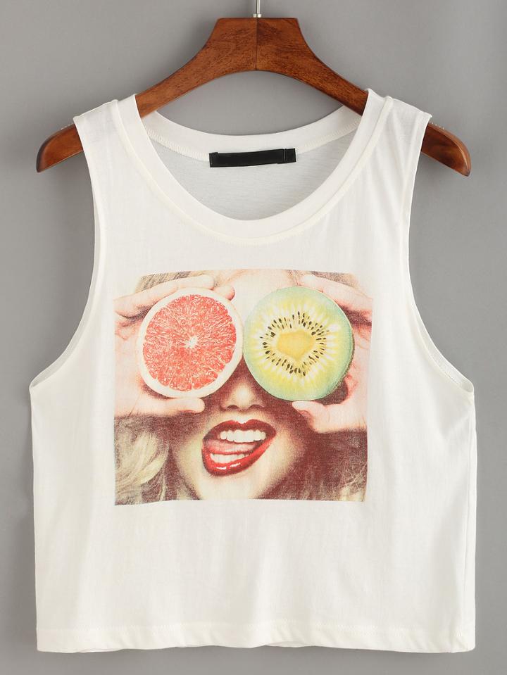 Shein Red Lip Girl Print T-shirt