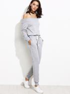 Shein Grey Off The Shoulder Top With Drawstring Pants