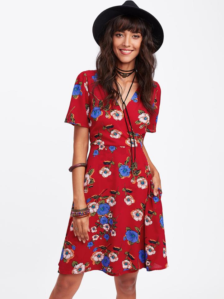 Shein Botanical Print V Neckline Dress