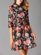 Shein Black Collar Floral A-line Dress