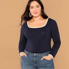Shein Plus Contrast Binding Square Neck Fitted Top