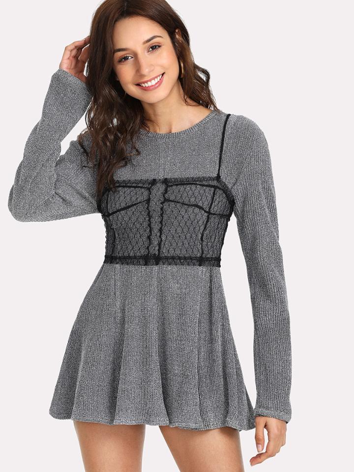 Shein Glitter Flared Mini Dress With Mesh Cami