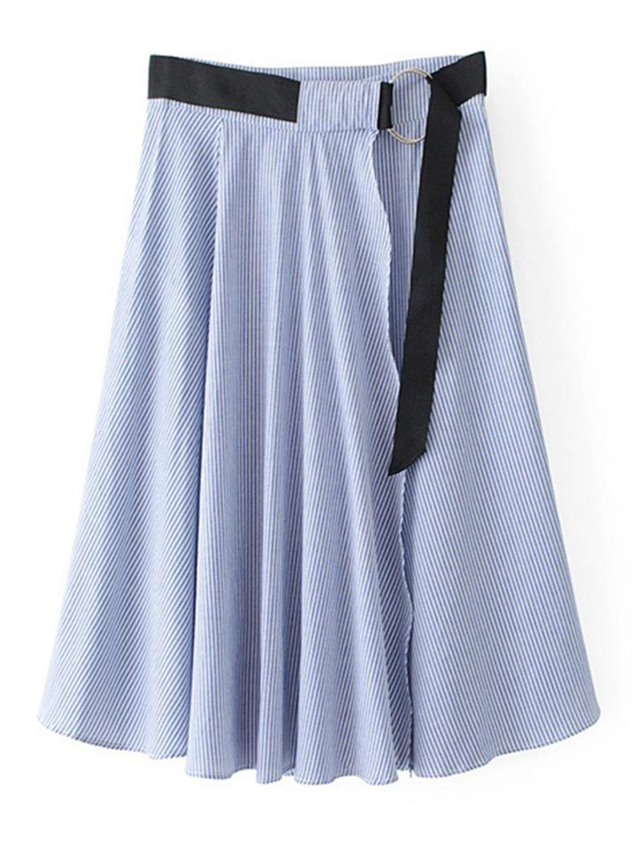 Shein Tie Waist Pinstripe A Line Skirt With Ring Detail