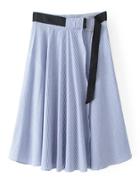 Shein Tie Waist Pinstripe A Line Skirt With Ring Detail