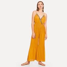 Shein Tassel Trim Deep V Neck Jumpsuit