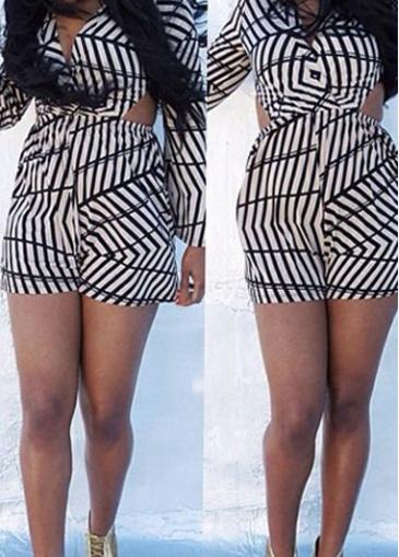 Rosewe Plunging Neckline Printed Cutout Waist Romper
