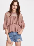 Shein Ladder Strap Sheer Shoulder Tiered Frill Top