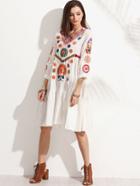 Shein Embroidered Shirt Sleeve White Tiered Dress
