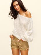 Shein Beige Boat Neck Batwing Sleeve Knitted T-shirt