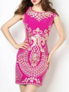 Shein Hot Pink Embroidered Disc Flowers Sheath Dress