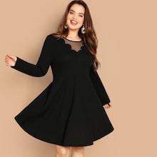 Shein Plus Mesh Insert Scallop Trim Swing Dress
