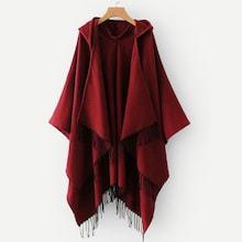Shein Fringe Hem Hooded Poncho Coat