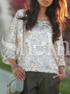 Shein Gold Round Neck Sequined Blouse
