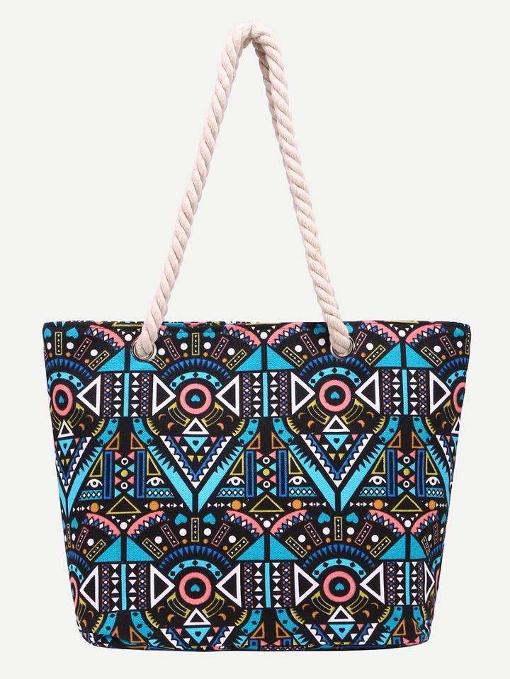 Shein Multicolor Tribal Print Canvas Shopper Bag