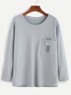 Shein Blue Drop Shoulder Ripped Pocket T-shirt