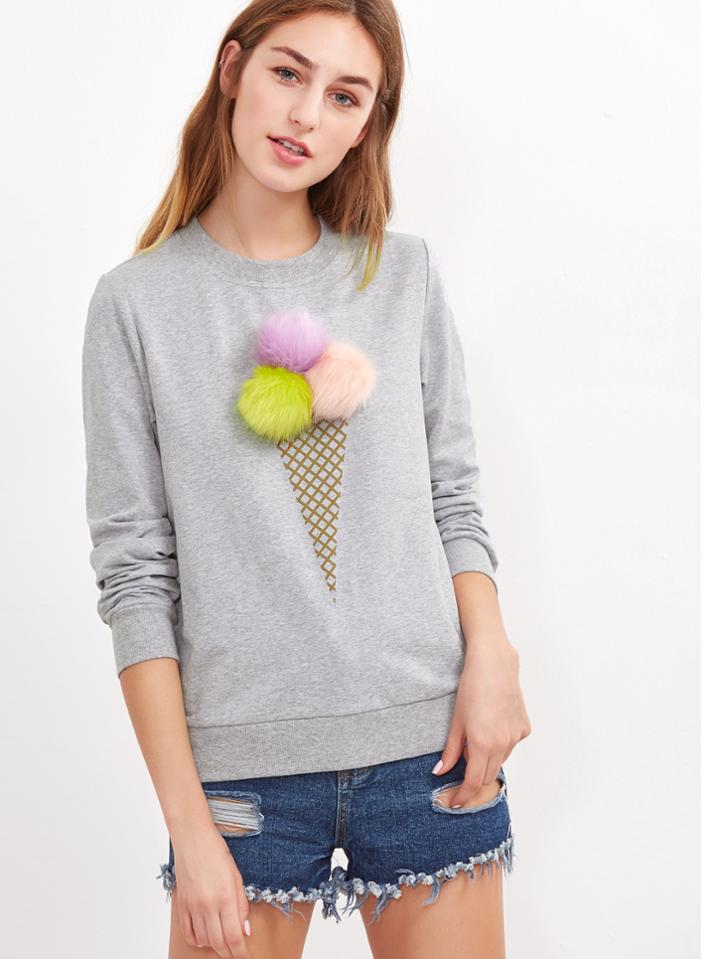 Shein Heather Grey Fluffy Ice Cream Sweatshirt
