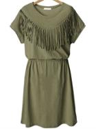 Shein Army Green Short Sleeve Tassel Plus Dress
