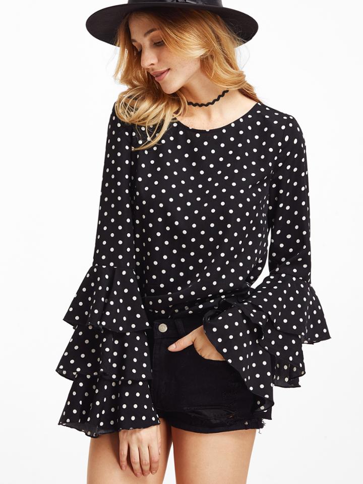 Shein Textured Dots Print Layered Sleeve Blouse