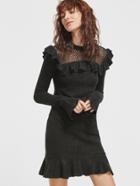 Shein Black Eyelet Mesh Yoke Ruffle Sheath Dress