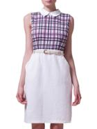 Shein White Lapel Pockets Belted Plaid Sheath Dress