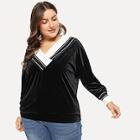 Shein Plus Contrast Trim V-neck Velvet Sweatshirt