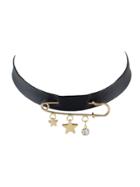 Shein Gold  Color Trendy Rhinestone Star Black Big Leather Choker Necklace