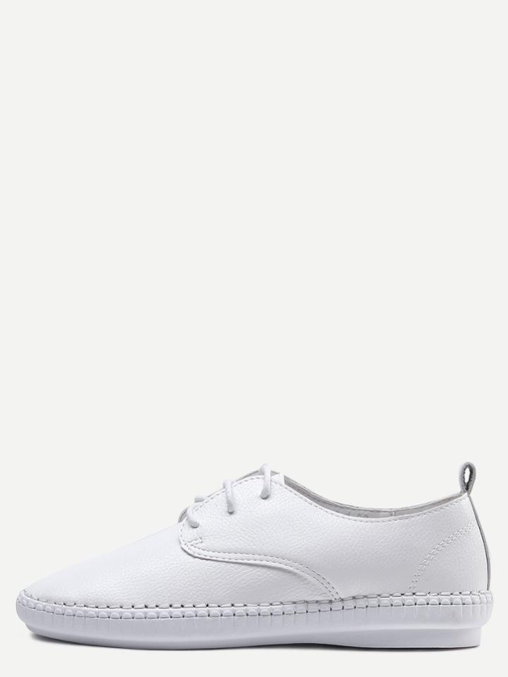 Shein White Leather Round Toe Oxfords