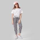 Shein Girls Slogan Print Tee With Striped Pants
