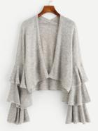 Shein Tiered Frill Sleeve Open Front Knit Sweater Cardigan