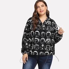 Shein Plus Figure Print Zip Front Hoodie
