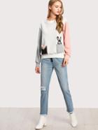 Shein Contrast Sleeve Pocket Detail Pullover