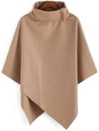 Shein Turtleneck Woolen Asymmetrical Cape Khaki Coat