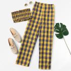 Shein Frill Trim Plaid Tube Top With Pants
