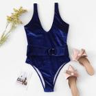 Shein Belted Cut-out Velvet Swimsuit