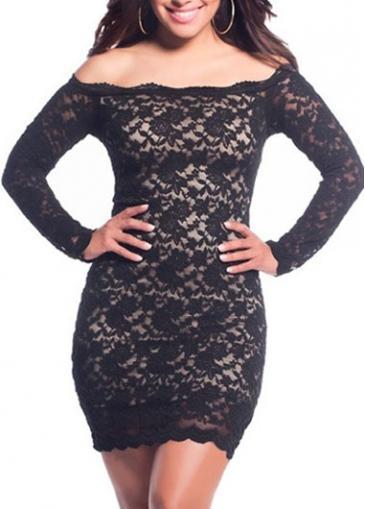 Rosewe Enchanting Long Sleeve Boat Neck Bodycon Dress Black
