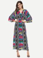 Shein Surplice Neckline Kimono Sleeve Aztec Print Dress