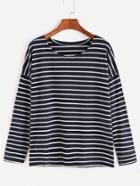 Shein Navy Striped Drop Shoulder Seam T-shirt