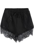 Shein Black Elastic Waist Contrast Lace Shorts