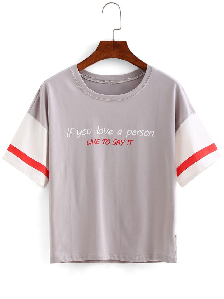Shein Color Block Printed Patch T-shirt
