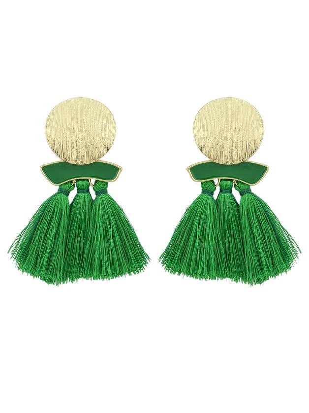 Shein Green Boho Earrings Round Metal With Colorful Handmade Tassel Drop Earrings