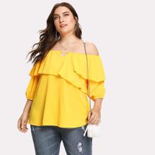 Shein Plus Ruffle Layer Neckline Top