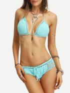 Shein Hollow Out Crochet Triangle Bikini Set - Blue
