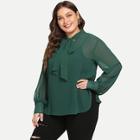 Shein Plus Buttoned Cuff Tied Neck Blouse